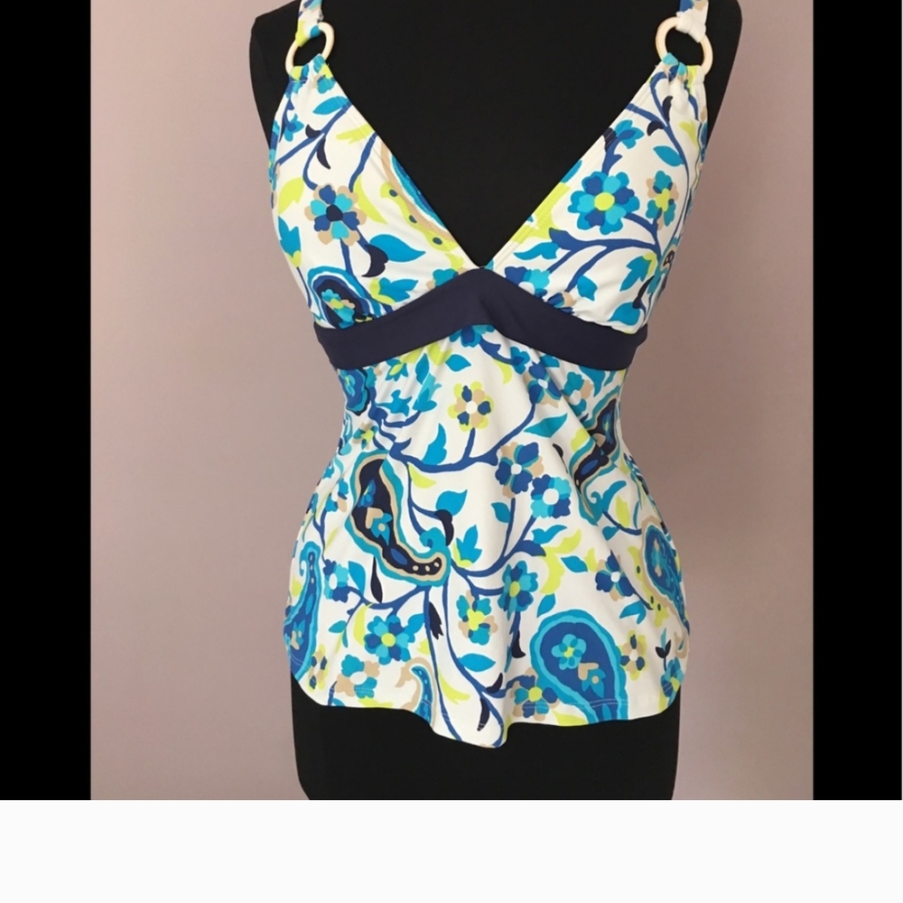 Tommy Hilfiger Yellow and Blue Bustier Peplum Tank Top